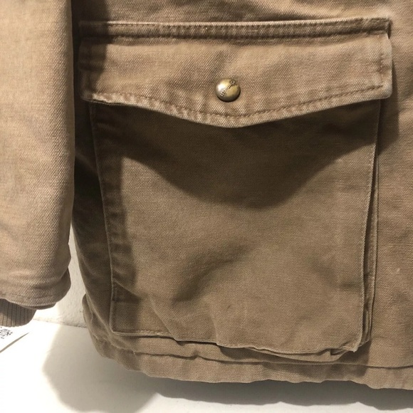 Carhartt Jacket Men M Khaki Cotton Fully Lined Zipped Cuffed Windbreaker Worker - Picture 4 of 11